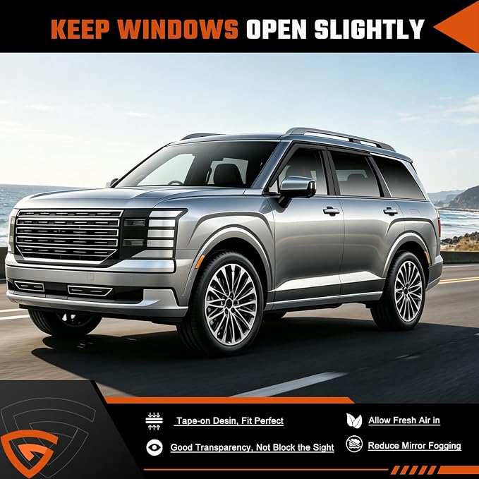 Rain Guards Compatible with Hyundai Palisade 2026, Tape-on Durable Side Window Sun Wind Deflectors, 2026 Palisade Rain Guard Black 4 PCS