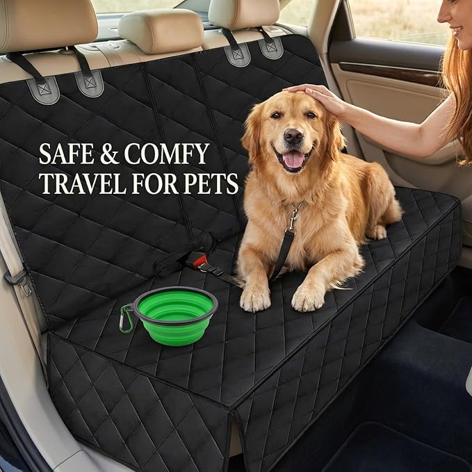 SNZ Dog Car Seat Cover for Back Seat, 100% Waterproof Pet Seat Protector, Bench Backseat Covers for Dogs (53” Width), Scratch Proof Nonslip for Most Cars, Trucks, and SUVs