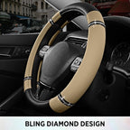 Road Comfort Leather Steering Wheel Cover – Premium Anti-Slip Car Steering Wheel Grip Cover – Universal Fit for 14.5”–15” Cars, Trucks & SUVs - Beige