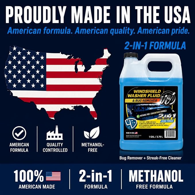 Windshield Washer Fluid 2-in-1 Bug Remover – Ready to Use Formula – Streak-Free Cleaning – Removes Dirt & Road Grime – 1 Gallon (128 fl oz) Methanol-Free