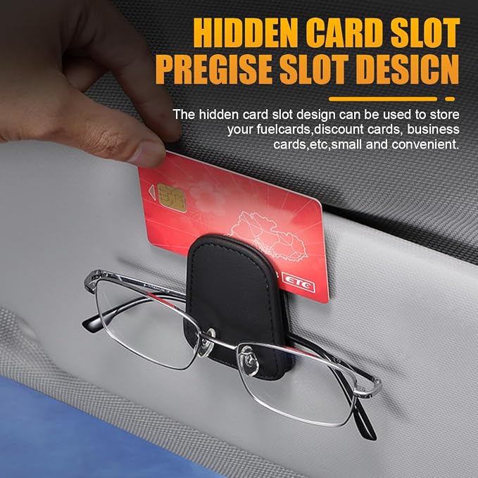Sunglasses Holders for Car Sun Visor, Leather Eyeglasses Hanger Mounter, Magnetic Glasses Holder and Ticket Card Clip, Auto Interior Accessories Universal for SUV Pickup Truck