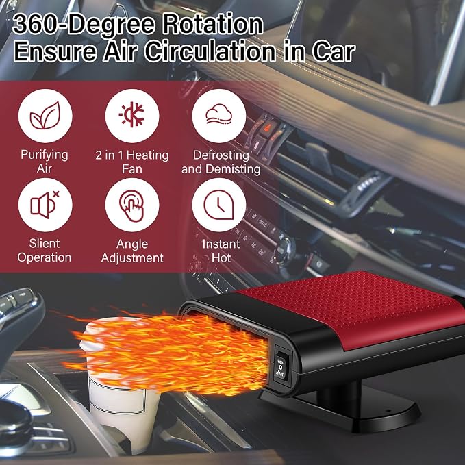 2 Pcs 12V 150W Portable Car Heater Defroster 2 in 1 Modes Automobile Windscreen Fan Heating and Cooling Windshield Fan Defroster Demister with Plug into Cigarette Lighter (Red)