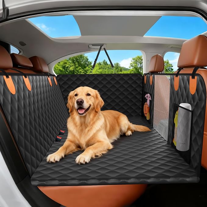 Dog Seat Cover for Back Seat,Backseat Extender Hard Bottom Car Seat Cover for Dogs Holds 500 lbs,Waterproof Rear Seat Pet Cover for Dogs,Dog Hammock Travel Accessories for Car,SUV,Truck
