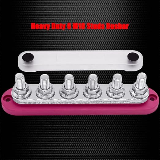6 x M10 (3/8") Studs Power Distribution Block Bus Bar 12V, 7" HD 300A Marine BusBar Battery Distribution Block W/Cover for Car Boat Solar (Red)