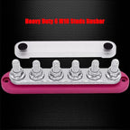 6 x M10 (3/8") Studs Power Distribution Block Bus Bar 12V, 7" HD 300A Marine BusBar Battery Distribution Block W/Cover for Car Boat Solar (Red)