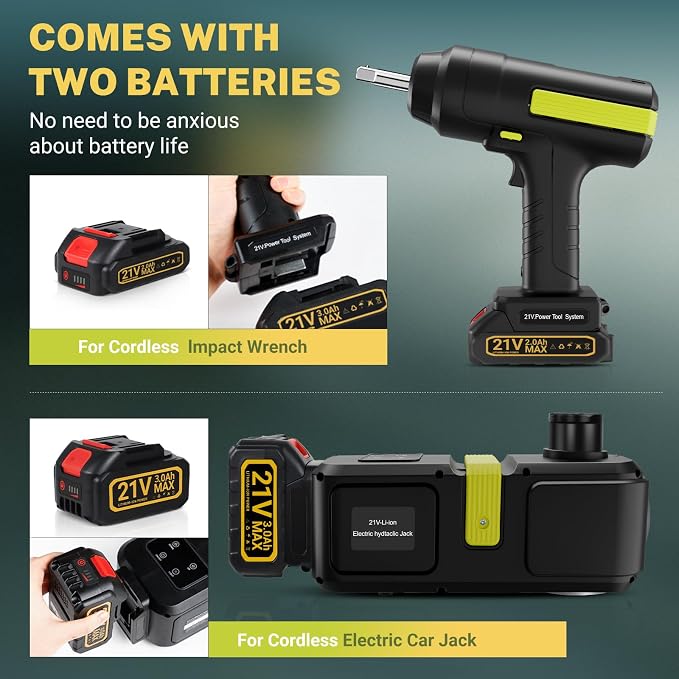 Cordless Electric Hydraulic Car Jack Kit 5 ton with Lithium Battery Includes Cordless Impact Wrench Rechargeable Touchscreen Jack All-in-One Portable Tool kit for Efficient Car Maintenance