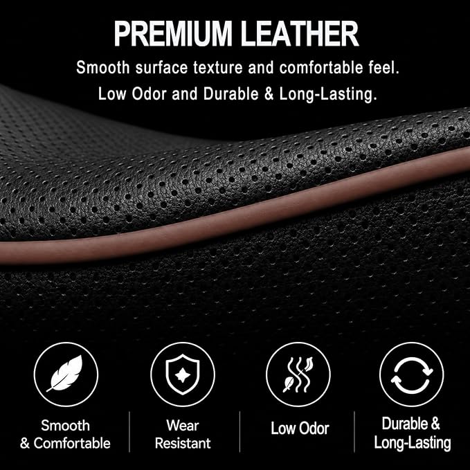 Car Steering Wheel Cover Full Surround - Soft Breathable Anti-Slip Heavyweight Safety Cover, Thick Cushioned Sports Style Universal Fit for Auto Truck SUV (Black/Coffee)