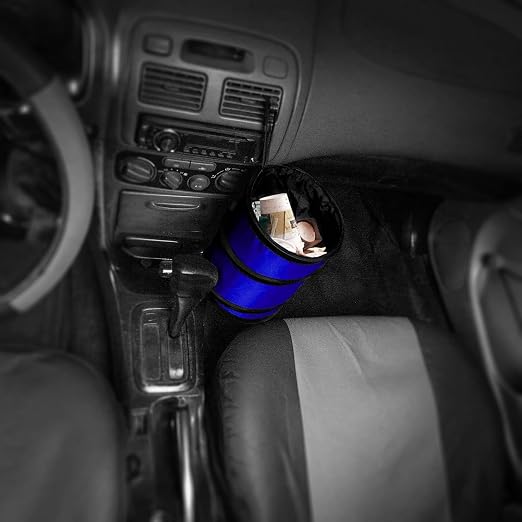 Automotive Waterproof Portable Collapsible Small Trash Can Garbage Container fits Most Cars,Polyethylene, SUVs, and Trucks Blue