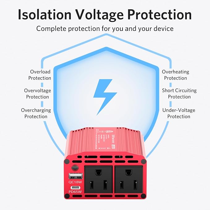 300W Power Inverter with 65W USB-C QC3.0 Ports - 12V DC to 110V AC Car Converter Charger for Vehicles - 11V-17V Aluminum Housing Car Plug in Cigarette Lighter Adapter Outlet for Laptop