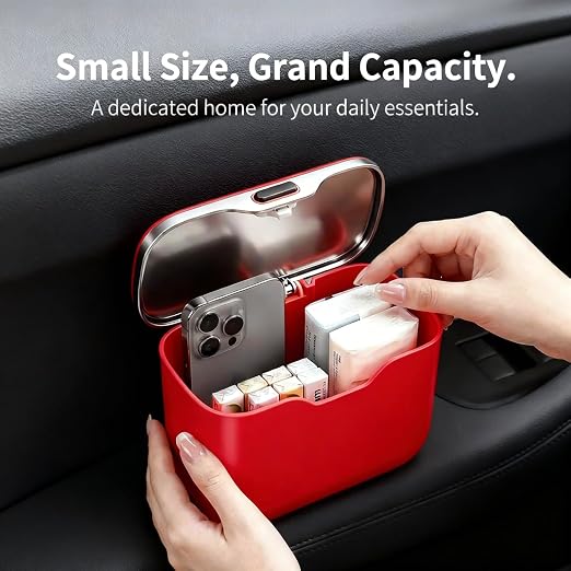 Car Trash Can with Lid - Leakproof Mini Garbage Bin for Door or Seatback,Premium ABS Auto Organizer,Space-Saving Car Garbage Can for Commuters,Families and Pet Owners,Fit for SUV,Sedan,Truck (Red)