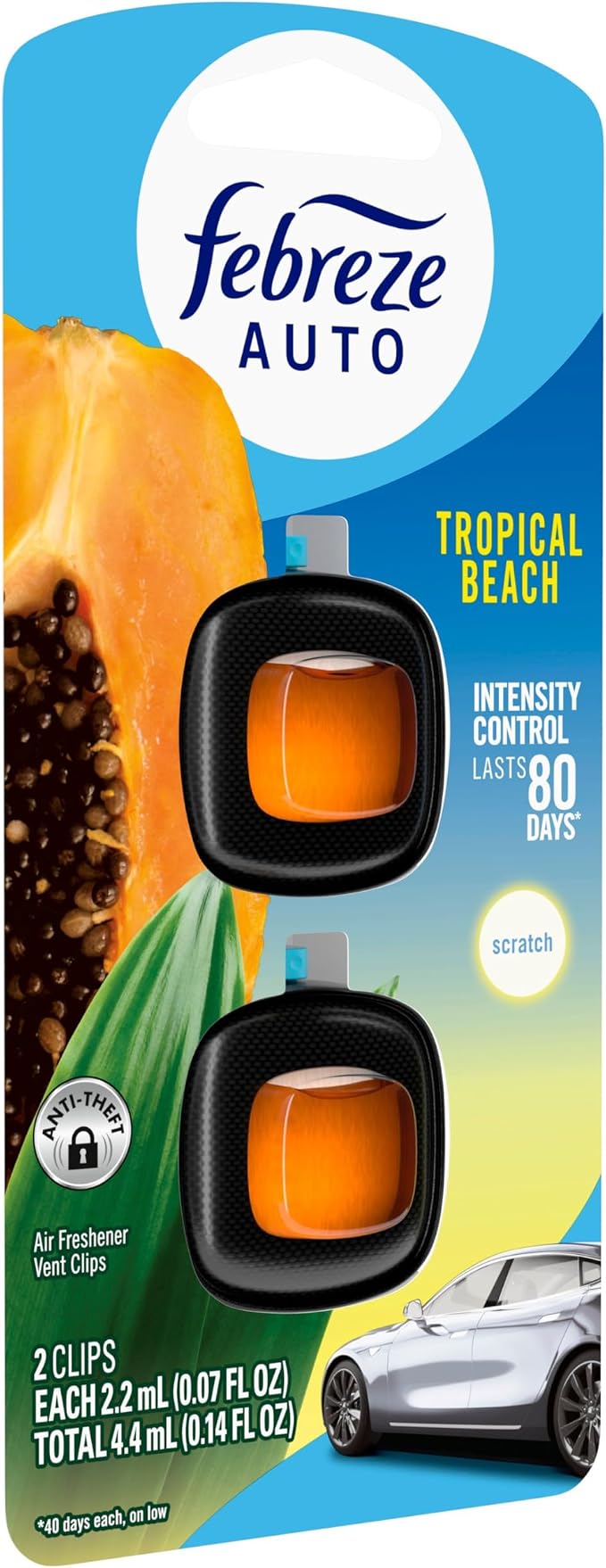 AUTO Air Freshener, Odor-Fighting Automotive Vent Clip, Scented Car Accessories, Long Lasting for Strong Odors, Tropical Beach Scent, 2 Count