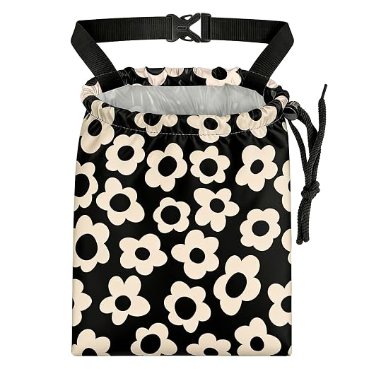 Black Flower Car Trash Bag - Waterproof Car Trash Bag Hanging Leakproof Car Garbage Bag - Washable Reusable Trash Bag for Car Interior Hanging Organizer Storage Vehicle Travelling Camping