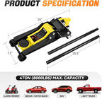 4 Ton Low Profile Floor Jack, Heavy Duty Steel Hydraulic Car Jack with Dual Pistons Quick Lift Pump, Hydraulic Racing Floor Jack, Lifting Range 4.5" to 20", Yellow