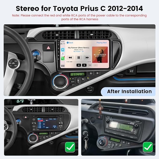[4-Core 64G] Android 15 Car Stereo for Toyota Prius C 2012 2013 2014, Hikity 9'' Touch Screen Prius C Car Radio Wireless CarPlay Android Auto GPS Mirror Link 5G WiFi Bluetooth FM/EQ/RDS Backup Cam+MIC