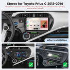 4+128G 9'' Android 15 Car Stereo for Toyota Prius C 2012-2014 | In-Cell Touchscreen, Wireless Carplay Android Auto, 5G WiFi Bluetooth Mirror Link, GPS SWC FM/RDS/EQ, Backup Cam+Mic