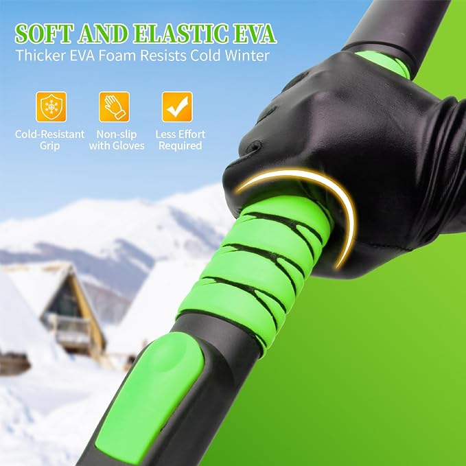 45.6" Ice Scraper and Snow Brush for Car Windshield [Silicone Bristles],3-in-1 Extendable Emergency Snow Shovel with Ergonomic Foam Grip and 360° Pivoting Brush Head for Christmas, Car Auto Truck SUV