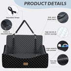 Dog Car Seat for Medium/Large Dogs - Reversible Dual-Sided Travel Dog Car Bed with Memory Foam, Washable Pet Booster Seat for Dogs up to 55 lbs or 2 Small Dogs, 2 Safety Leashes, Dark Grey