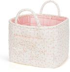 Floral Fabric Storage Basket Car Interior Storage Basket Underwear Sundries Laundry Baskets Supplies Home Organizer Bag (pink+white bow)