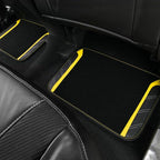 Leather Steering Wheel Cover and Waterproof Car Floor Mats,Microfiber Universal Car Combo Fit for 95% Sedan SUV Van Truck,14.5-15 inch Sporty Anti-Slip Safety Comfortable Design, Black＆Yellow
