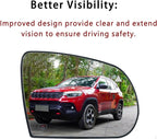 Blind Spot Passenger Side Mirror Replacement for Jeep Cherokee 2014-2019 Jeep Compass 2017-2021, Right Exterior Side Rearview Mirrors Glass, with Backing Plate, Power Heated,Blind Spot Detection