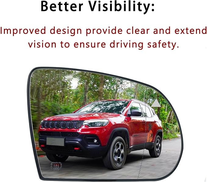 Blind Spot Passenger Side Mirror Replacement for Jeep Cherokee 2014-2019 Jeep Compass 2017-2021, Right Exterior Side Rearview Mirrors Glass, with Backing Plate, Power Heated,Blind Spot Detection