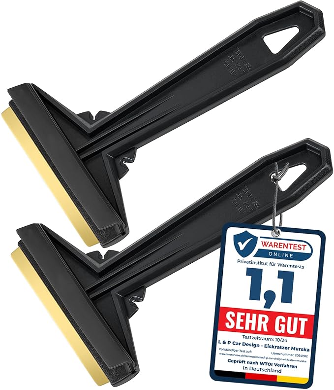 Car Ice Scraper Brass Blade - fast, easy & efficient - [ 2 Pack ] Brass Ice Scraper for Car - Ice Scrapers for Car Windshield Ice Scraper - Original Murska from Europe - for Winter - A054-2 Black