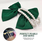 2 PCS Bow Pearl Car Seat Headrest Hook – Cute Purse Hook for Car, Girly Interior Decoration Accessories Hook Hanger, Seatback Holder for Purses & Bags, Elegant Car Organizer (Galactic Green)