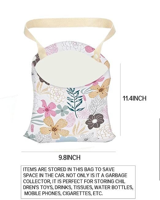 Car Trash Can, Durable Hanging Car Trash Garbage Bag, Cute Automotive Garbage Cans Organizer, Cute Colorful Flowers