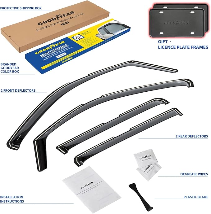 Goodyear Shatterproof in-Channel Window Deflectors for Nissan Frontier 2022-2026 Crew Cab, Rain Guards, Window Visors for Cars, Vent Deflector, Car Accessories, 4 pcs - GY007865