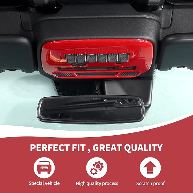 for Bronco Front Reading Light Panel Trim Cover Compatible with 2021-2025 Ford Bronco Interior Accessories 2-Door 4-Door, Red (with AUX Switches)