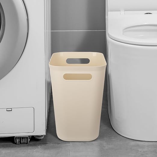 Plastic Small Bathroom Trash Can Wastebasket, 3.5 Gallon, Beige | Compact Sturdy Garbage Can for Bathroom, Laundry Room, Kitchen, Office, Kids Room, Dorm, Durable, Easy to Clean