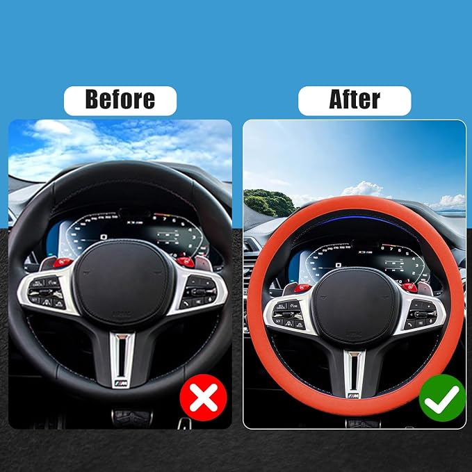 JDDRY Car Steering Wheel Cover,Silicone Steering Wheel Protector, AutomotiveSteering Wheel Protective Cover,Universal Fit(Orange,1PC)