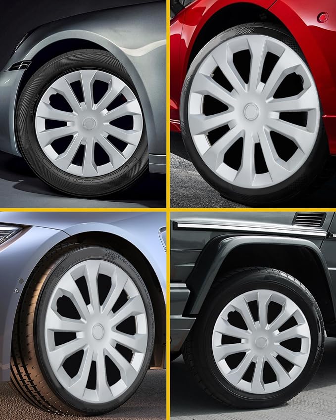 Hubcap Wheel Covers Hub Caps 16 Inch Set of 4 Silver Universal Wheel Rim Cover R16 Stylish Car Decor Wheel Covers for Toyota Camry Nissan Mazda (silver-04, 16 inch)