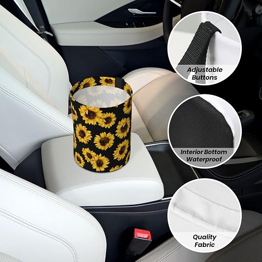 Car Garbage Bag Abstract Yellow Sunflower Mini Car Trash Bin Portable Collapsible Waterproof Rubbish Bag for Car Accessories Back Front Seat Cup Holder