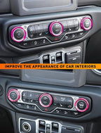 Climate Control Panel Knob Trim Kit & Light Control Switch Cover, Air Conditioner Knob Aluminum Alloy Ring for 2018-2024 Jeep Wrangler JL JLU & Gladiator JT, Interior Accessories, Pink