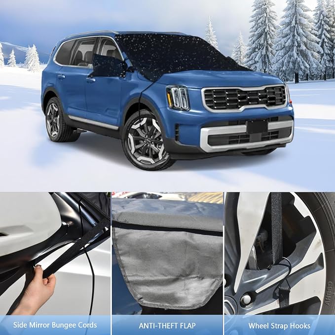 Windshield Cover for Ice and Snow for Kia Telluride /Ford Escape 2020-2026, 2-Layer Oxford Fabric Front Windshield Cover Winter Car Accessories Freeze Protection from Snow,Ice &Frost (71"x47")