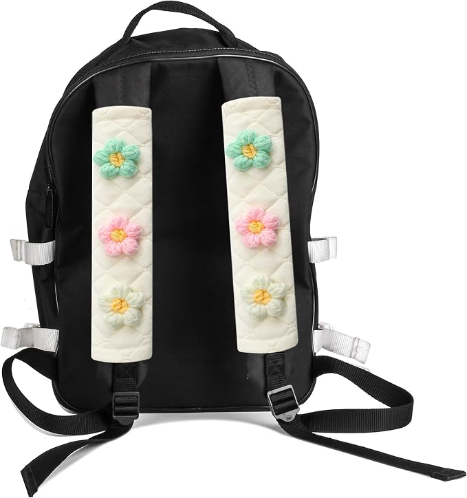 Soft Auto Seat Belt Cover Seatbelt Shoulder Pad Cushions 2 PCS for a More Comfortable Driving Universal Fit for All Cars and Backpack Off-White Knitted Flower (Green & Pink)