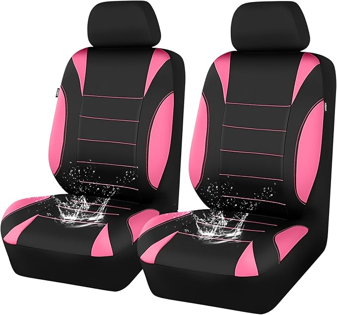 Waterproof Car Seat Covers Front Seats Only with 5mm Composite EVA, Neoprene Car Seat Cover Separate Headrest Cover, Quick Setup Universal Fit for Car SUV Trucks,Airbag Compatible Black Pink