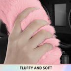 Steering Wheel Cover, Fluffy Car Wheel Covers for Women/Girls/Ladies，Soft Wool Fur Steering Wheel Protector, Universal 14 1/2 inches to 15 inches - Pink