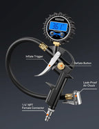 Digital Tire Pressure Gauge with Inflator, 3-250PSI Air Compressor Accessories with Heavy Duty Air Chuck Quick Connect Coupler, Fits 1/4" NPT – for Car Truck SUV RV, 1 Pack Compact