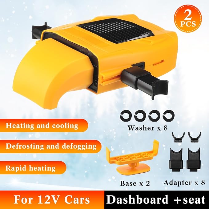 2 Pcs 12v 150w Car Heater for Vehicle Plugs into Cigarette Lighter with 360° Rotatable Base, 2 in 1 Portable Winter Windshield Defroster Electric Defogger Warmer for Car Suv Universal(Yellow)