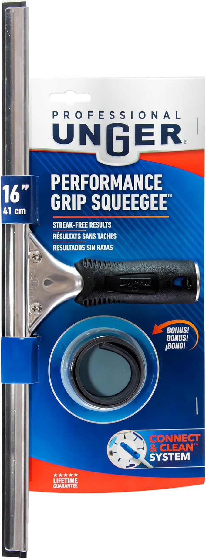 Connect and Clean 16” Performance Window and Glass Cleaning Squeegee with Replacement Rubber, Cleaning Supplies, Heavy Duty Household Cleaner Tools with Streak-Free Results