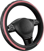 Leather Steering Wheel Cover – Black & Pink, Universal Fit 14.5-15 Inch, Microfiber Leather, Anti-Slip & Breathable Design for Men and Women