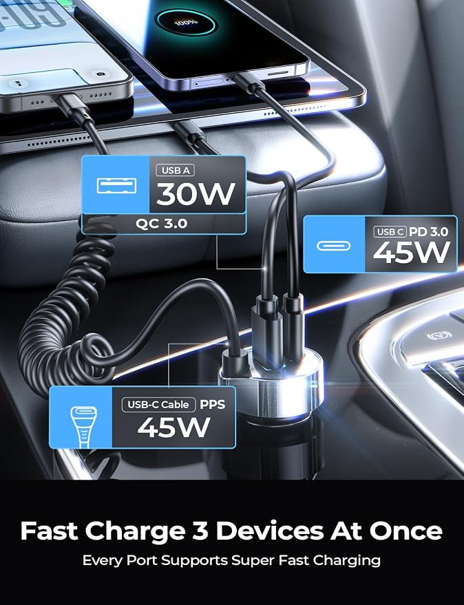 90W USB C Car Charger for iPhone 17/16/15 Series | Car Charger USB C Fast Charge Adapter,Super Fast for Men Women, Car Accessories, Compatible with iPhone 17 16 15 Pro Max