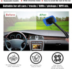 Car Windshield Cleaning Tool, Microfiber Window Cleaner with 4 Washable and Reusable Cloth Pad & Long Handle, Auto Glass Wiper Cleaning Kit with Spray Bottle, Car Accessories