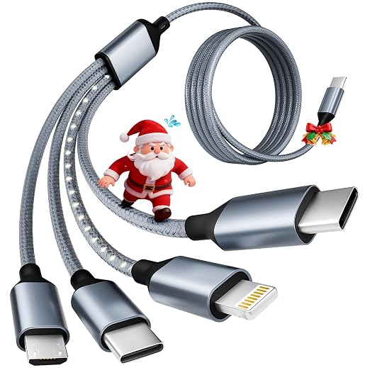 USB C Multi Charging Cable [1Pack 5FT], 4 in 1 Charging Cable Nylon Braided USB-C Multiple Charger Cord with Micro USB,IP Port and 2 Type C Adapter Port for iPhone 16/15 Series/Cell Phones and More