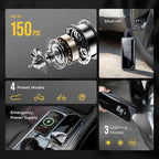 Portable Tire Inflator, Rechargeable Electric Air Pump with Knob Pressure Control, Cordless Air Compressor for Car Tires, Bike, Balls, Digital Pressure Gauge, Auto Shut-Off.