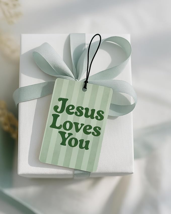 Green Boho Christian Car Air Freshener 4 Pcs for Women Girls | Religious Car Accessories Mirror Decor, Green Christian Hanging Air Freshener for Cars Closet Drawer Books