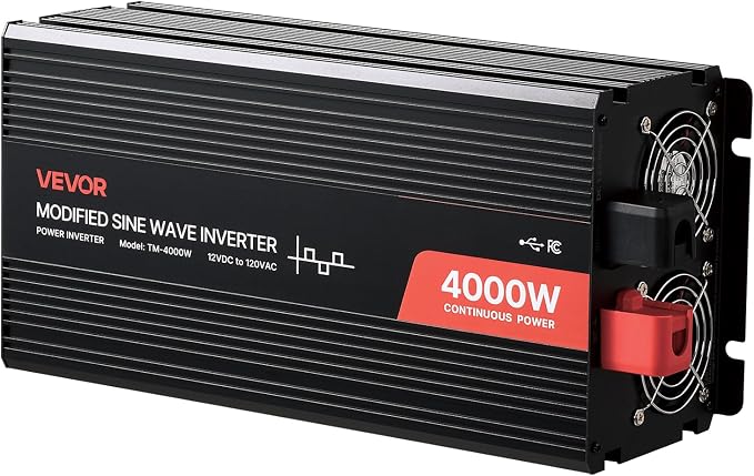 4000W Power Inverter, 12V DC to 120V AC Modified Sine Wave Inverter, Solar Car Charger Converter with LCD Display, Remote Control, 2 USB Ports, 4 AC Outlets, Type-C Port, for RV, Truck Outdoor