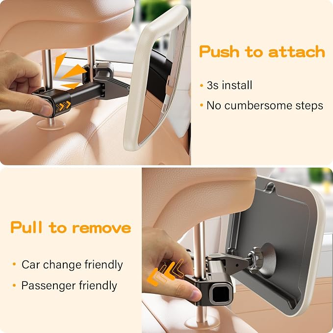 Baby Car Mirror with Stable Hook Clip, Never Falls or Shakes, Rear Facing Car Seat Mirror for Baby Newborn Essentials, Easy Install, Shatterproof & Crash Tested, White